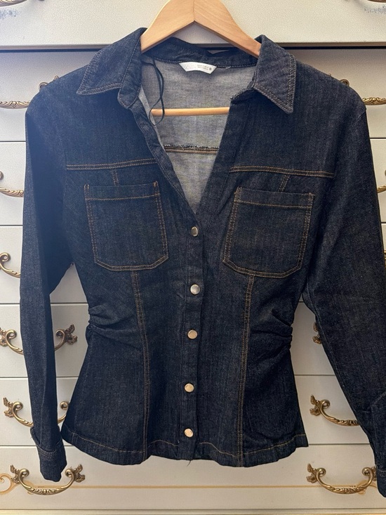 Zara Tops - Zara Dark Denim Button-Up Shirt Jacket